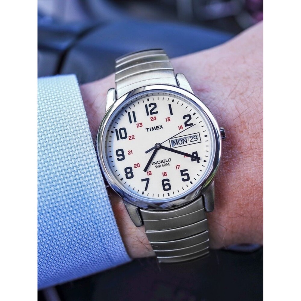 Timex Easy Reader Day Date Expansion Extra Long Band 35mm BIG & TALL Men’s NEW